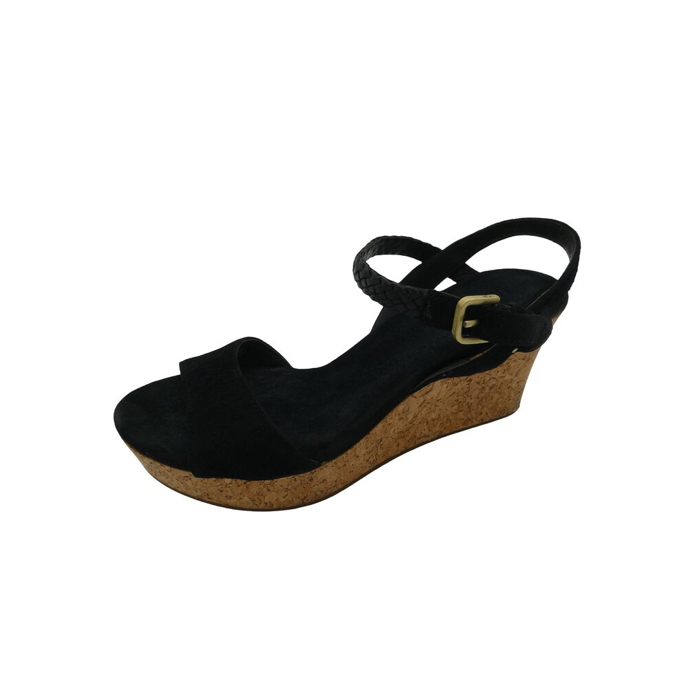 UGG Australia D'Alessio Women's 8 Black Suede Cork Wedge Sandals 1005104